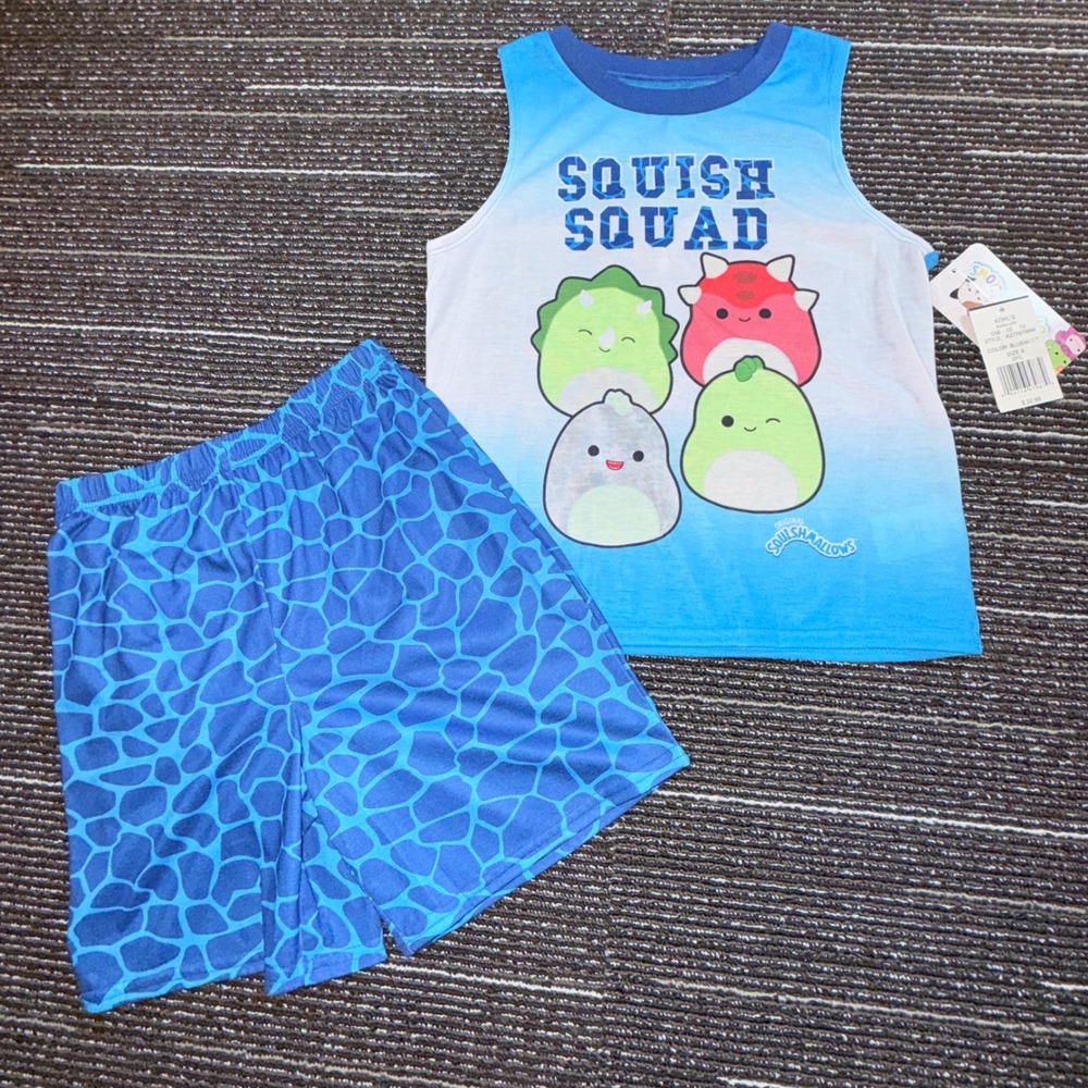 Squishmallows Pajama Set Kids Size 8 New Squish Squad Blue Ombre Tank Shorts